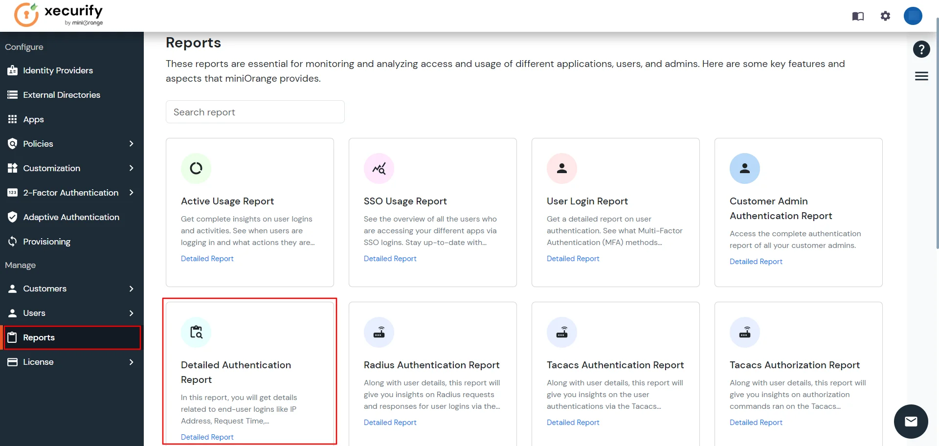 miniOrange Identity Platform Partner Portal Handbook: Click Reports, click Admin Authentication Report