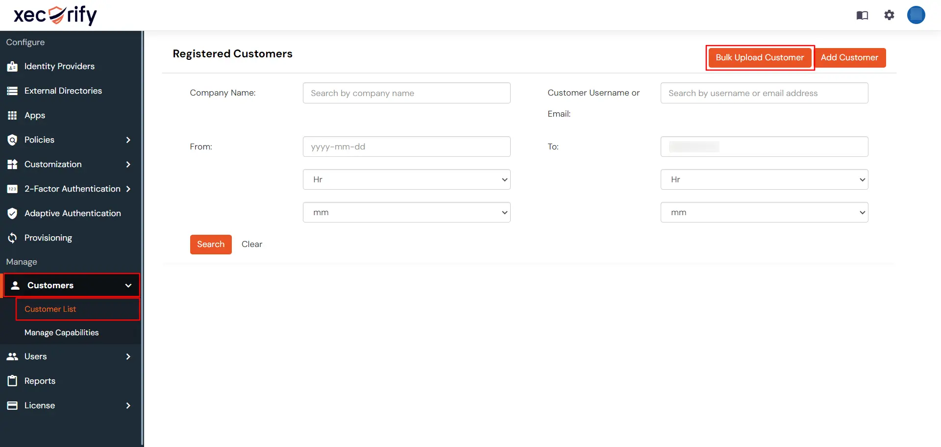 miniOrange Identity Platform Partner Portal Handbook: Click Import bulk Customers