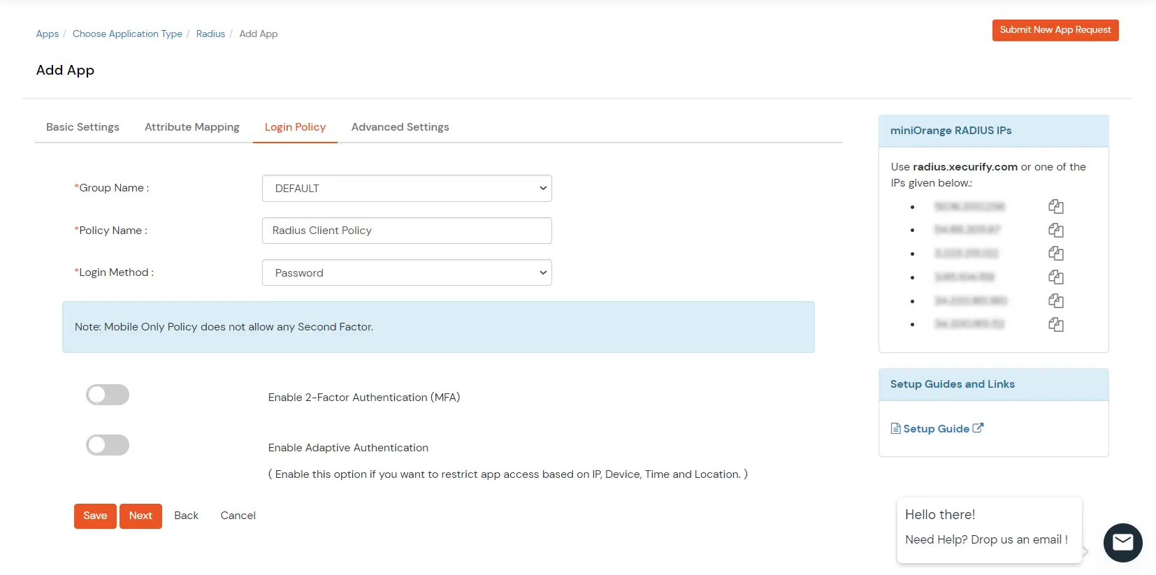 miniOrange Identity Platform Partner Portal Handbook: Radius Login Policy Details