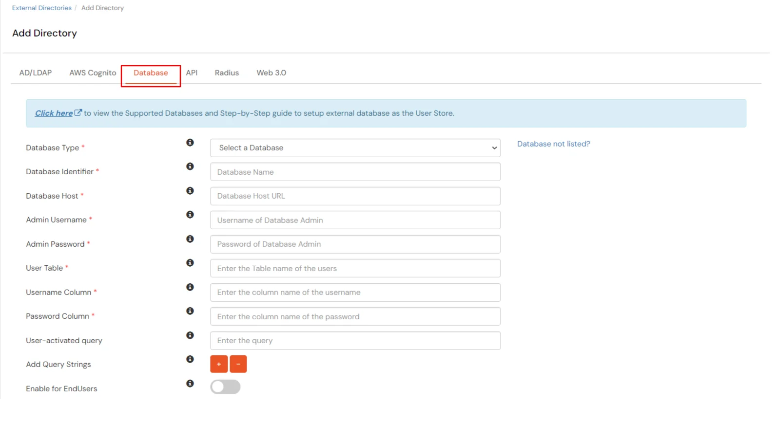 miniOrange Identity Platform Partner Portal Handbook: Select Database