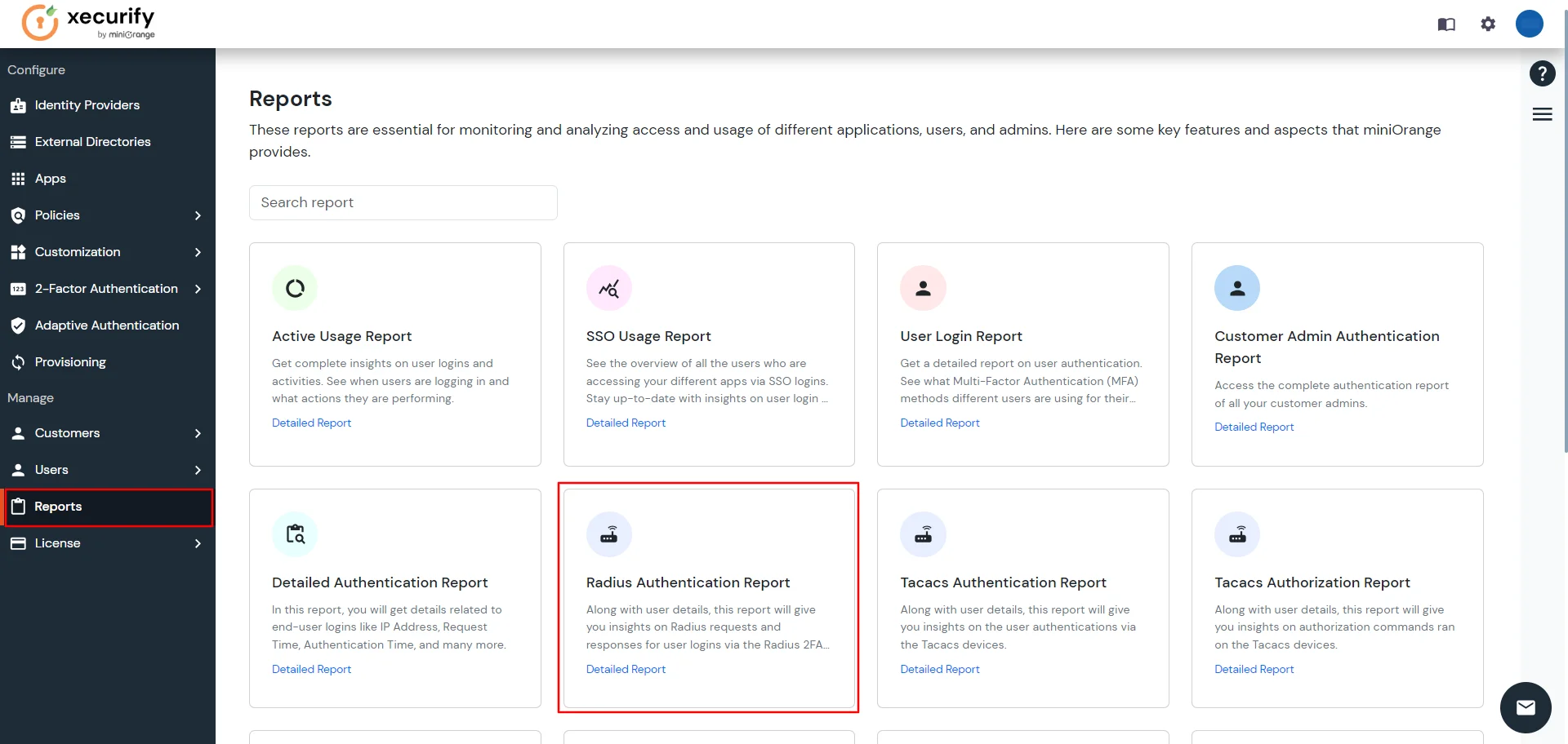 miniOrange Identity Platform Partner Portal Handbook: Go to Reports and select Radius Authentication Report