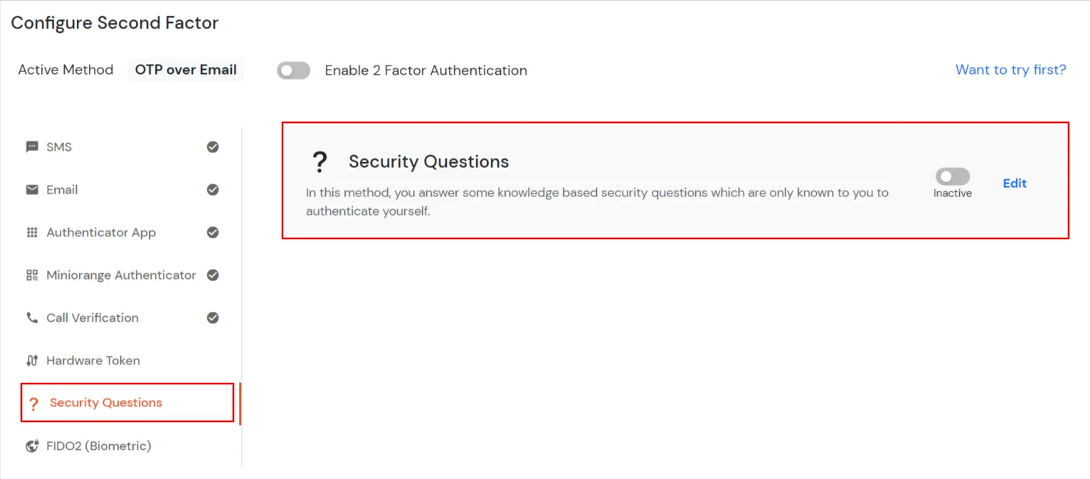 Configure KBA method for admin