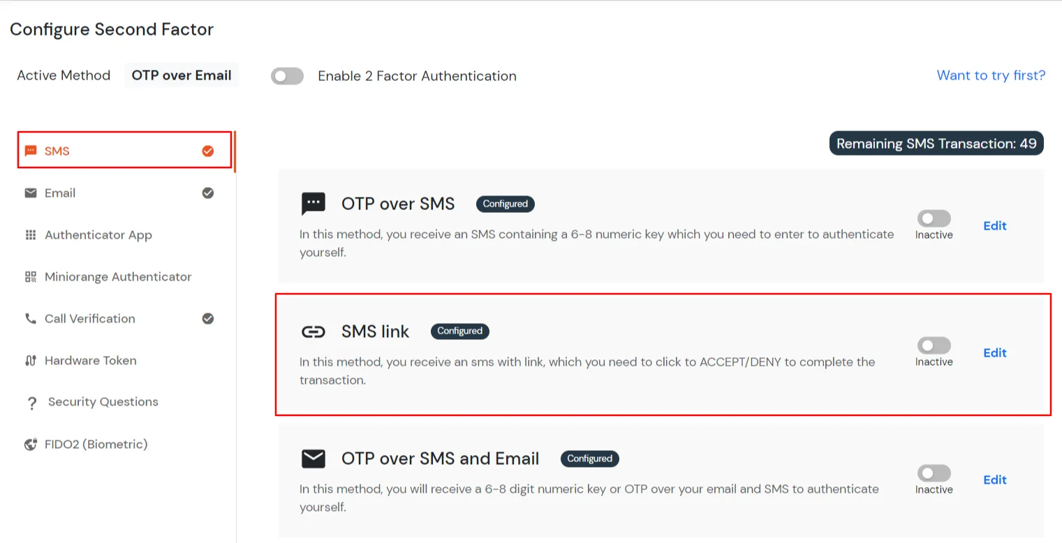 select sms link method