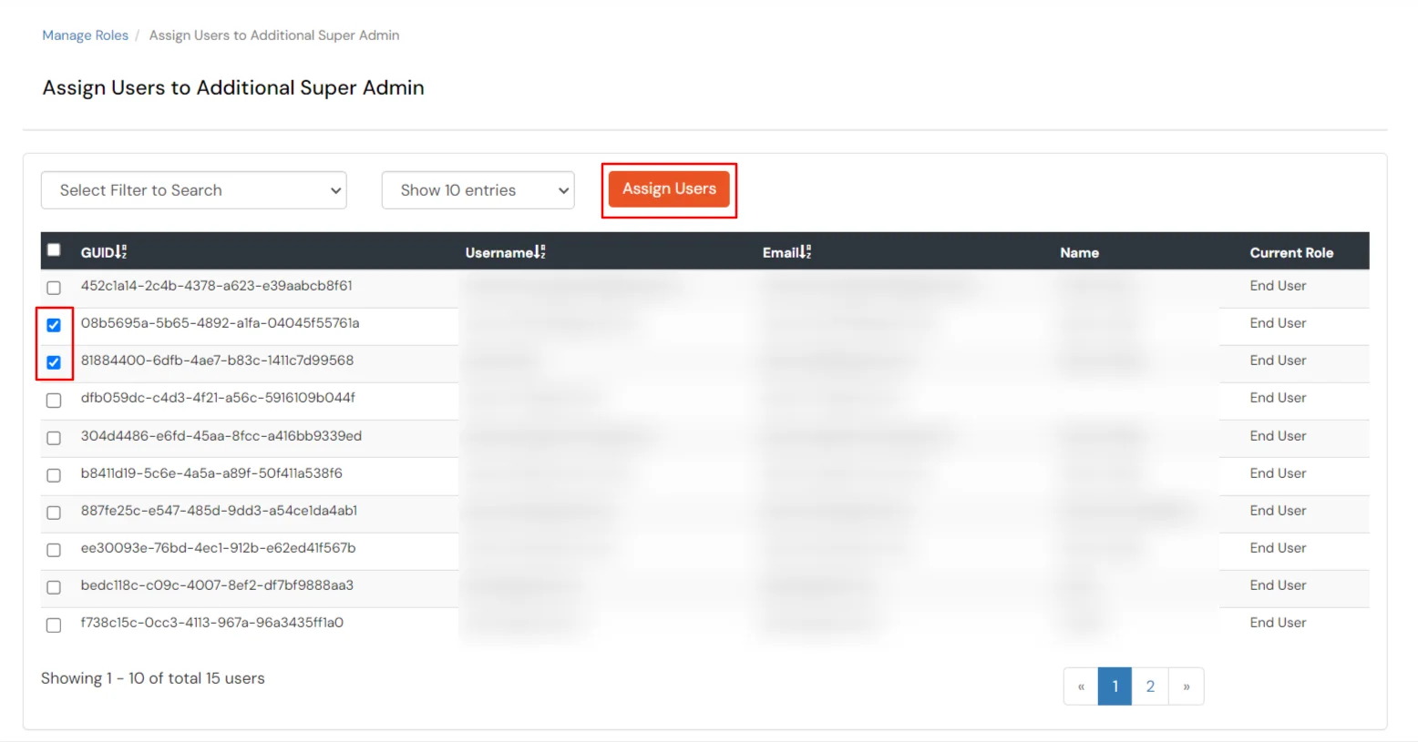 miniOrange Identity Platform Partner Portal Handbook: Enable the checkbox which you want to give additional super admin 