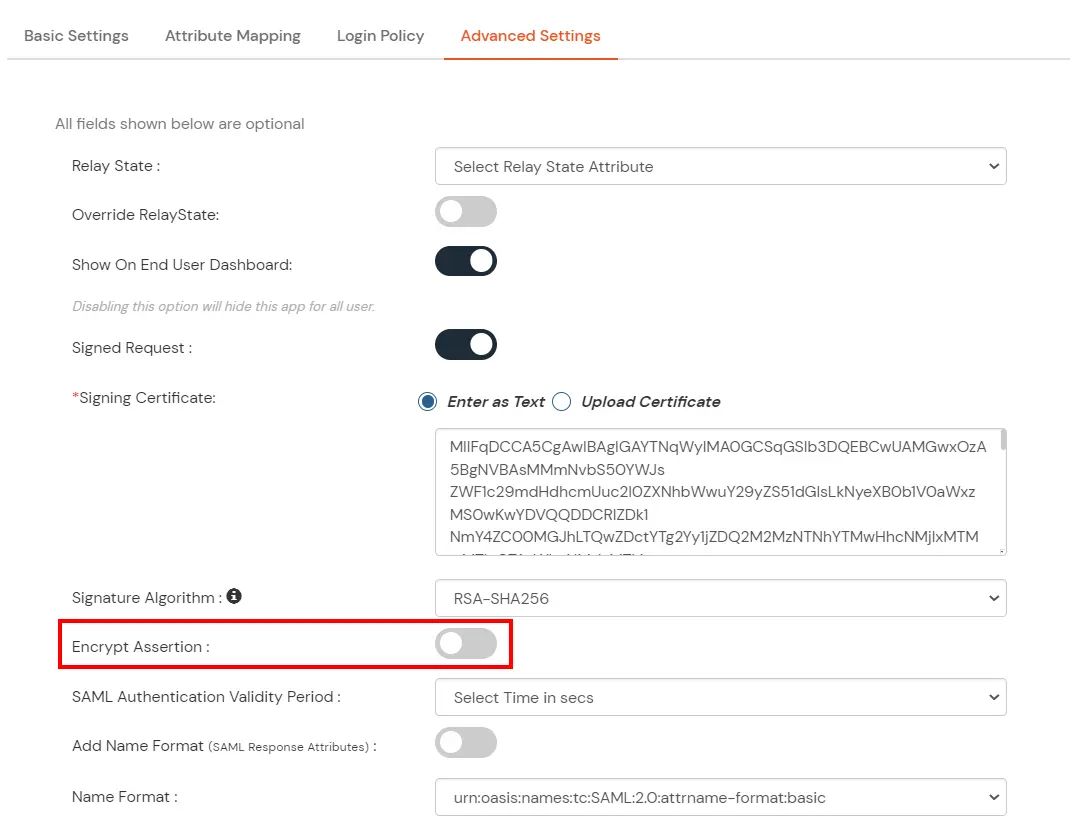 Tableau Online SSO (Single Sign-On): Disable Encrypt assertion