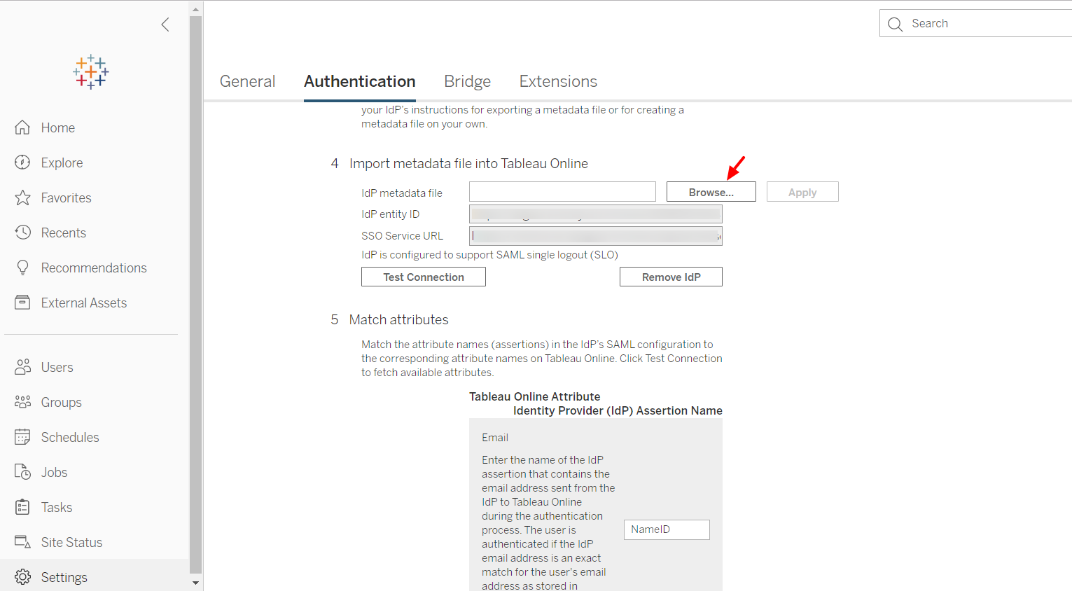 Tableau two-factor authentication (2FA/MFA) :import_idp_metadata