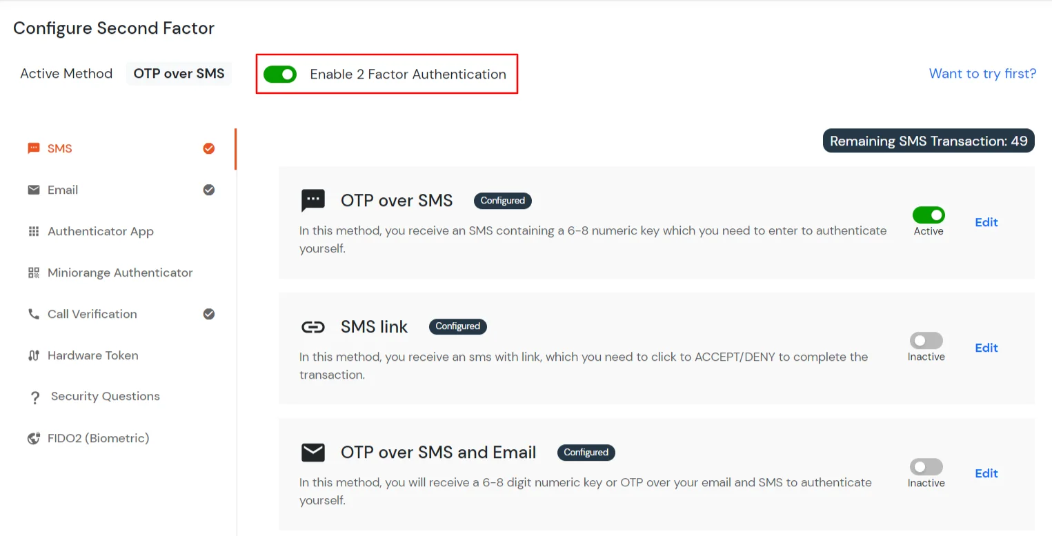 MFA/Two-Factor Authentication(2FA) for  Enter mobile number to receive OTP via SMS