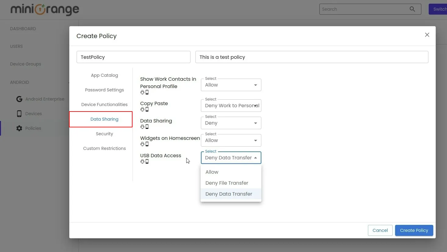 data sharing MDM policy