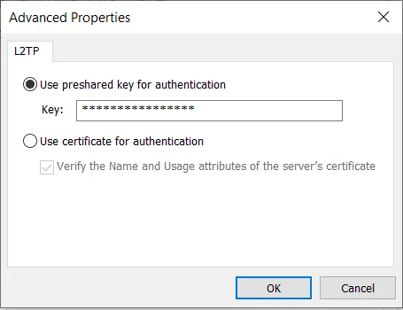 2FA Two-Factor Authentication for Windows VPN :  Enter the Preshared Key