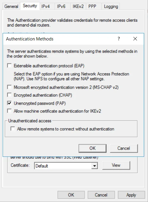 2FA Two-Factor Authentication for Windows VPN :  Select Unencrypted Password(PAP) 