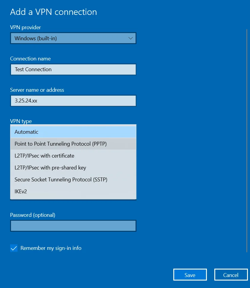 2FA Two-Factor Authentication for Windows VPN :  Select VPN Type