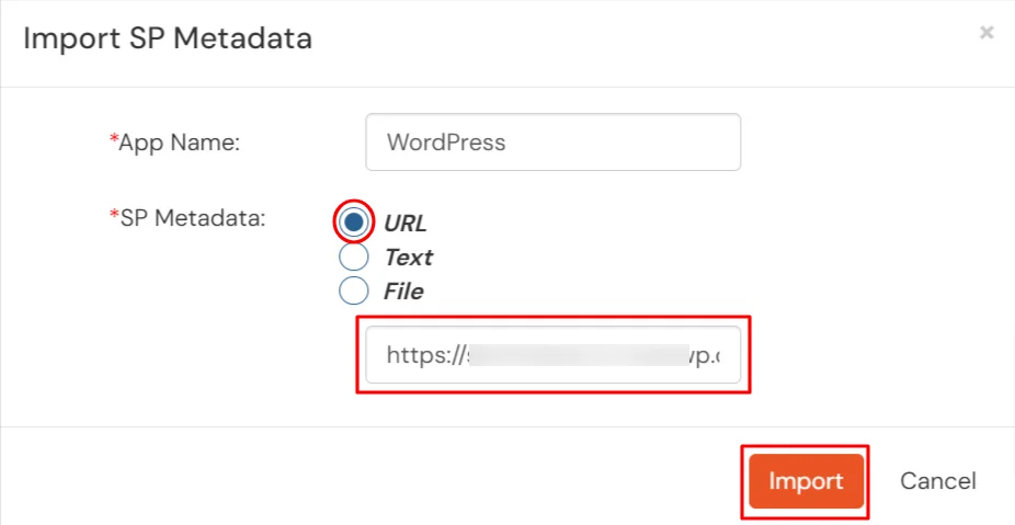 Configure WordPress Single Sign-On (SSO): Provide the details and click Import