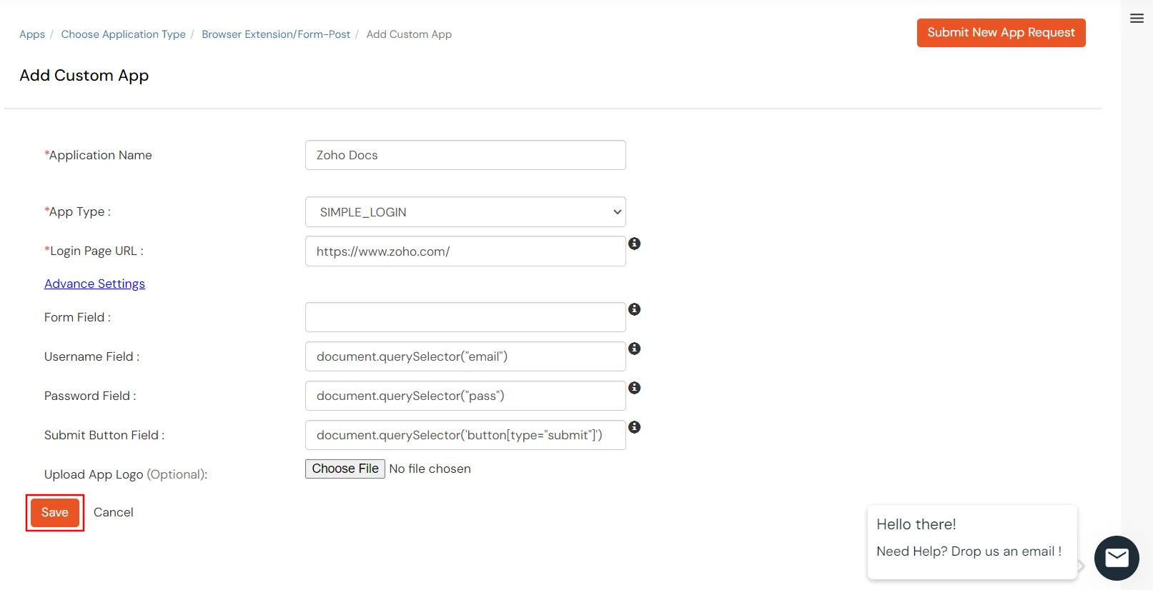 Zoho Docs Single Sign-On SSO Enter the following app details